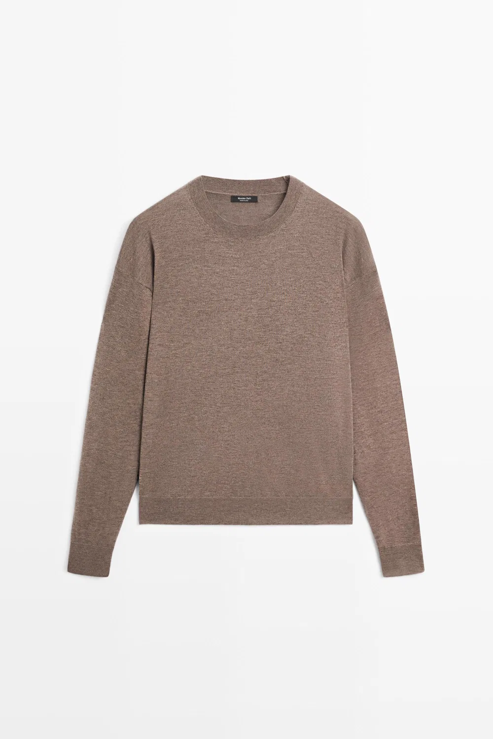 Свитер Massimo Dutti, вязаный, тонкий, с круглым вырезом, Mole Brown — фото 2