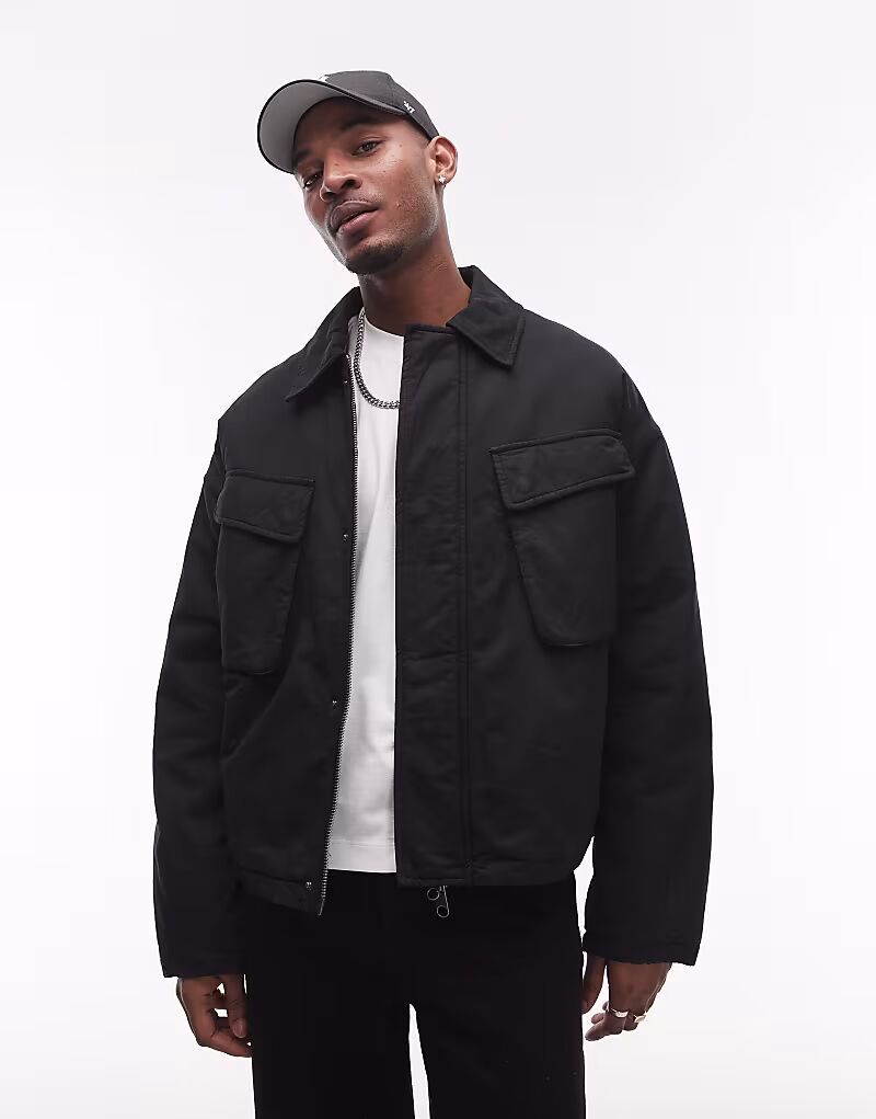 

Куртка Topman Harrington с двойными нагрудными карманами черного цвета