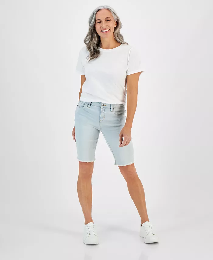 

Укороченные джинсовые шорты бермуды с рваным краем Petite Style & Co, синий