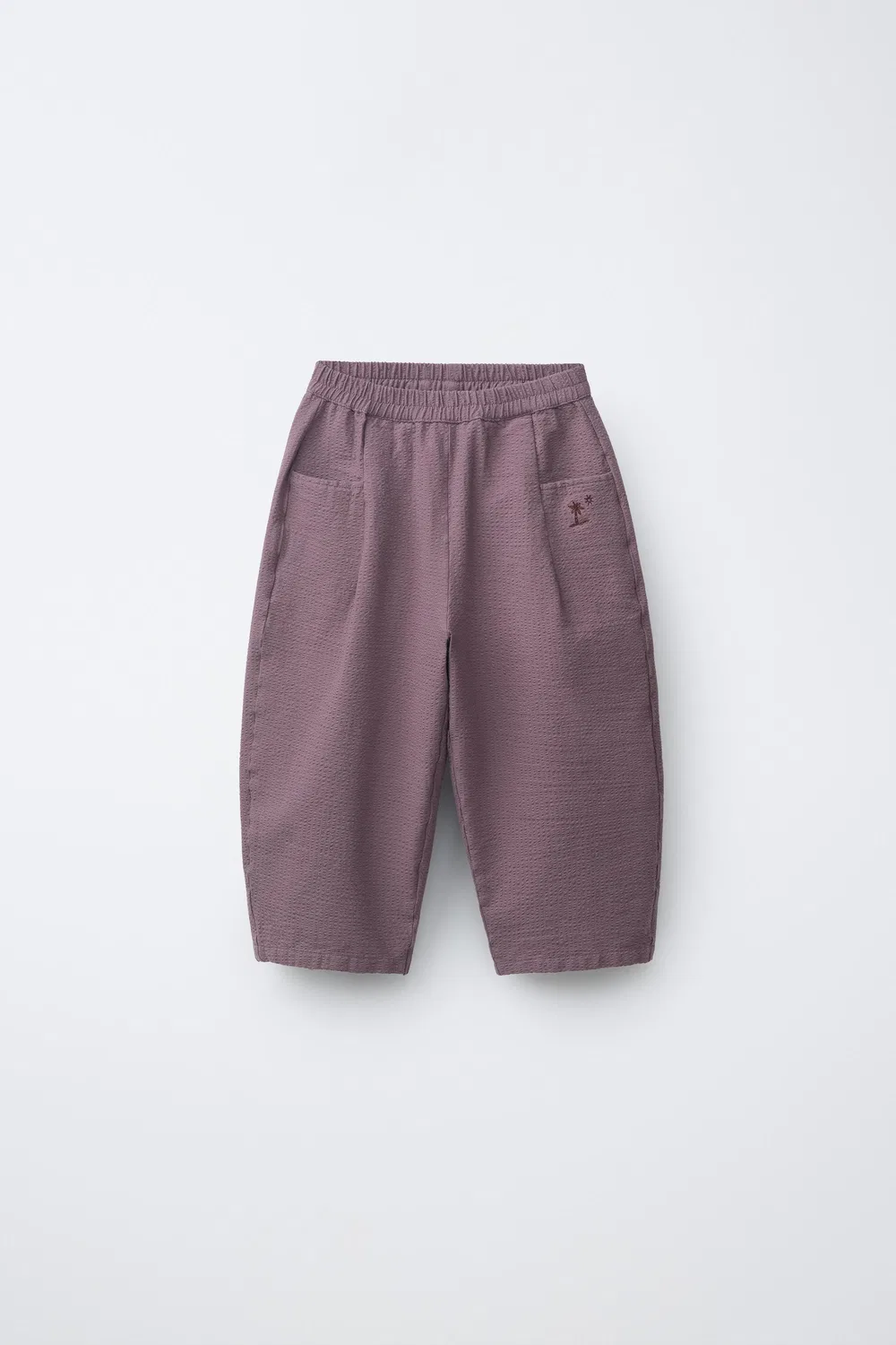 Вышитые брюки-саше свободного кроя из жатой ткани ZARA, Light Maroon
