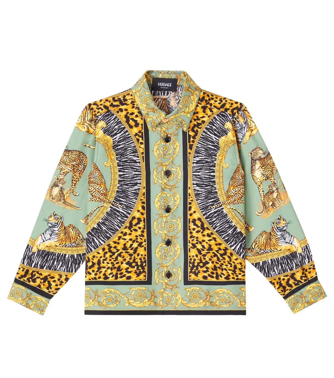 Шелковая рубашка с принтом Versace Kids, мультиколор