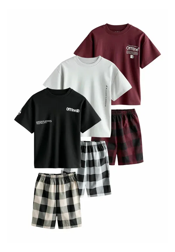 Пижамный комплект из хлопка, Regular fit - 3 pack set, Next, черно-бело-красная клетка