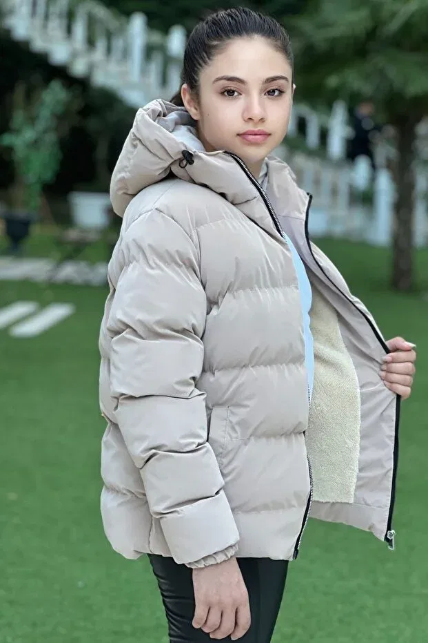 Детское пальто для девочек пуховое Pina Kids, Beige — фото 3