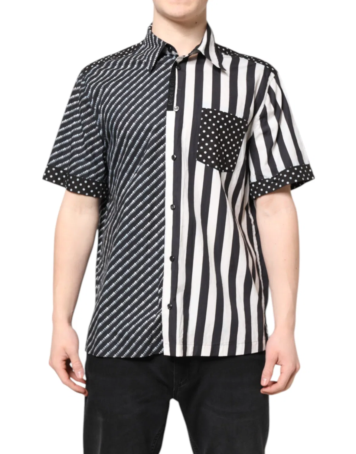 Мужская рубашка с коротким рукавом на пуговицах Casual Shirt Dolce & Gabbana, Black and White