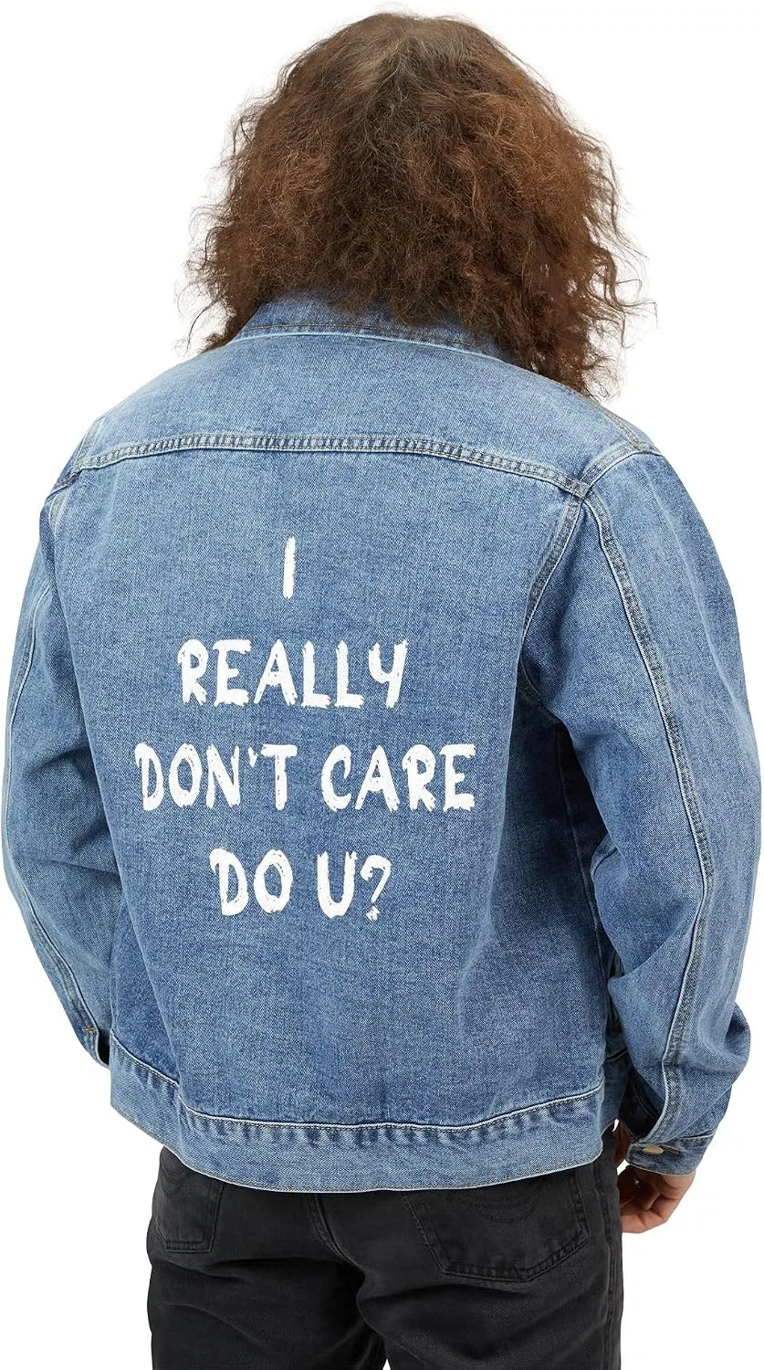 Мужская джинсовая куртка с принтом I Really Don't Care Do You, Medium Denim Wash — фото 4