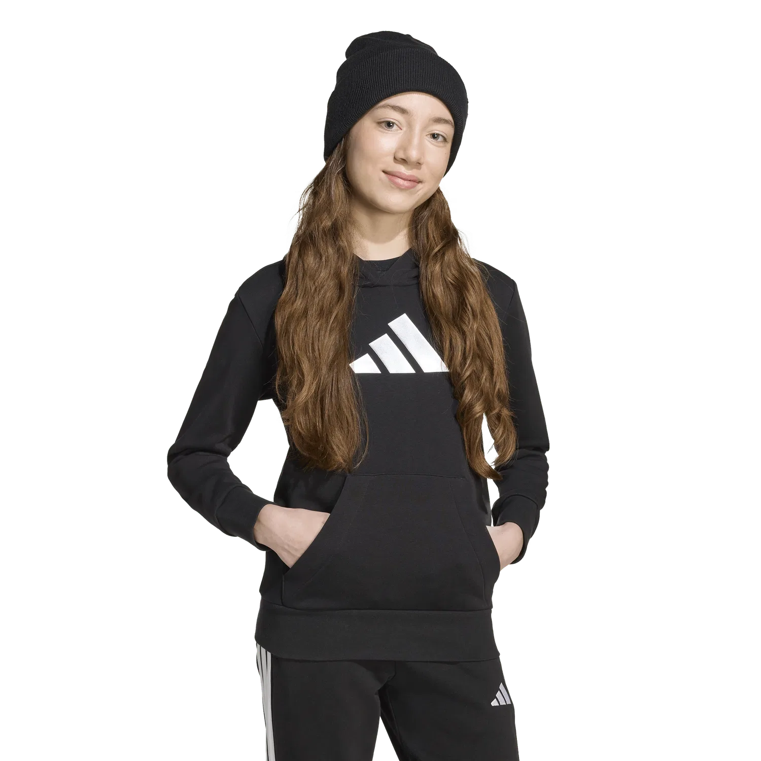 Детское худи с капюшоном Adidas, черный — фото 2