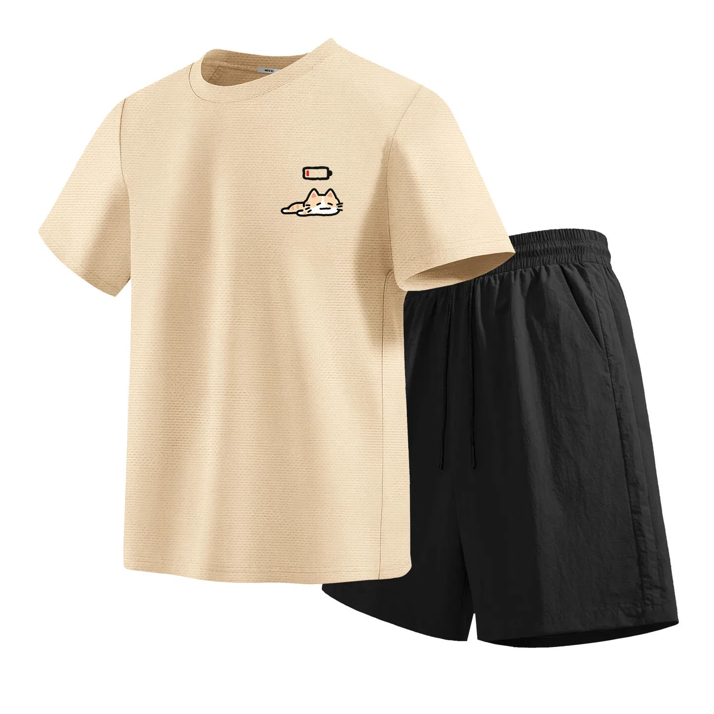 Детский спортивный комплект с принтом MINISO, Khaki (Tired Orange Cat Chest Logo)+Black
