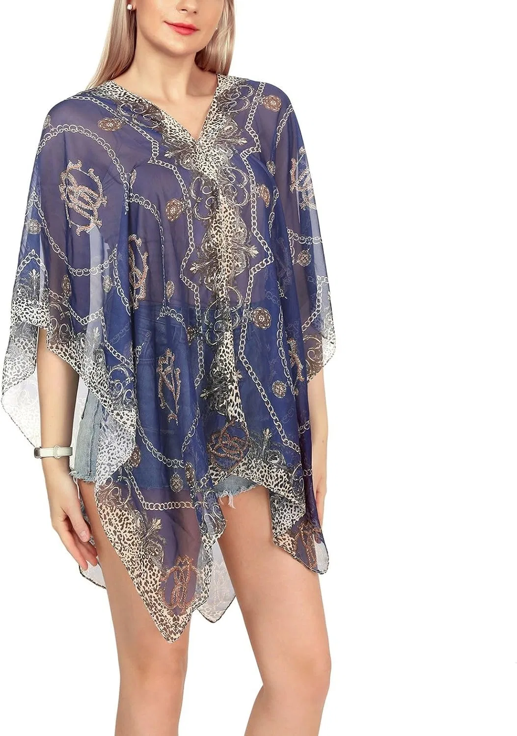 Женская накидка для купальника с рукавами-кимоно, Navy Blue