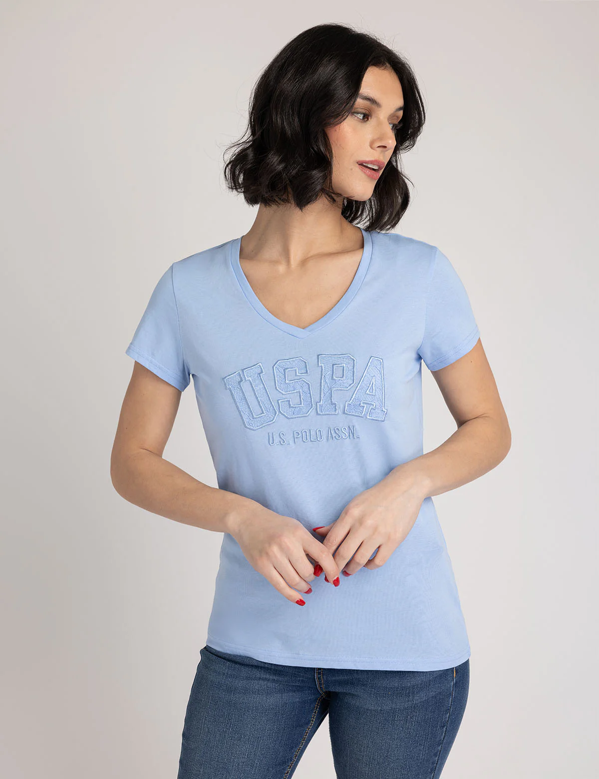 

Футболка U.S. Polo Assn Uspa Lace Applique V-neck, голубой