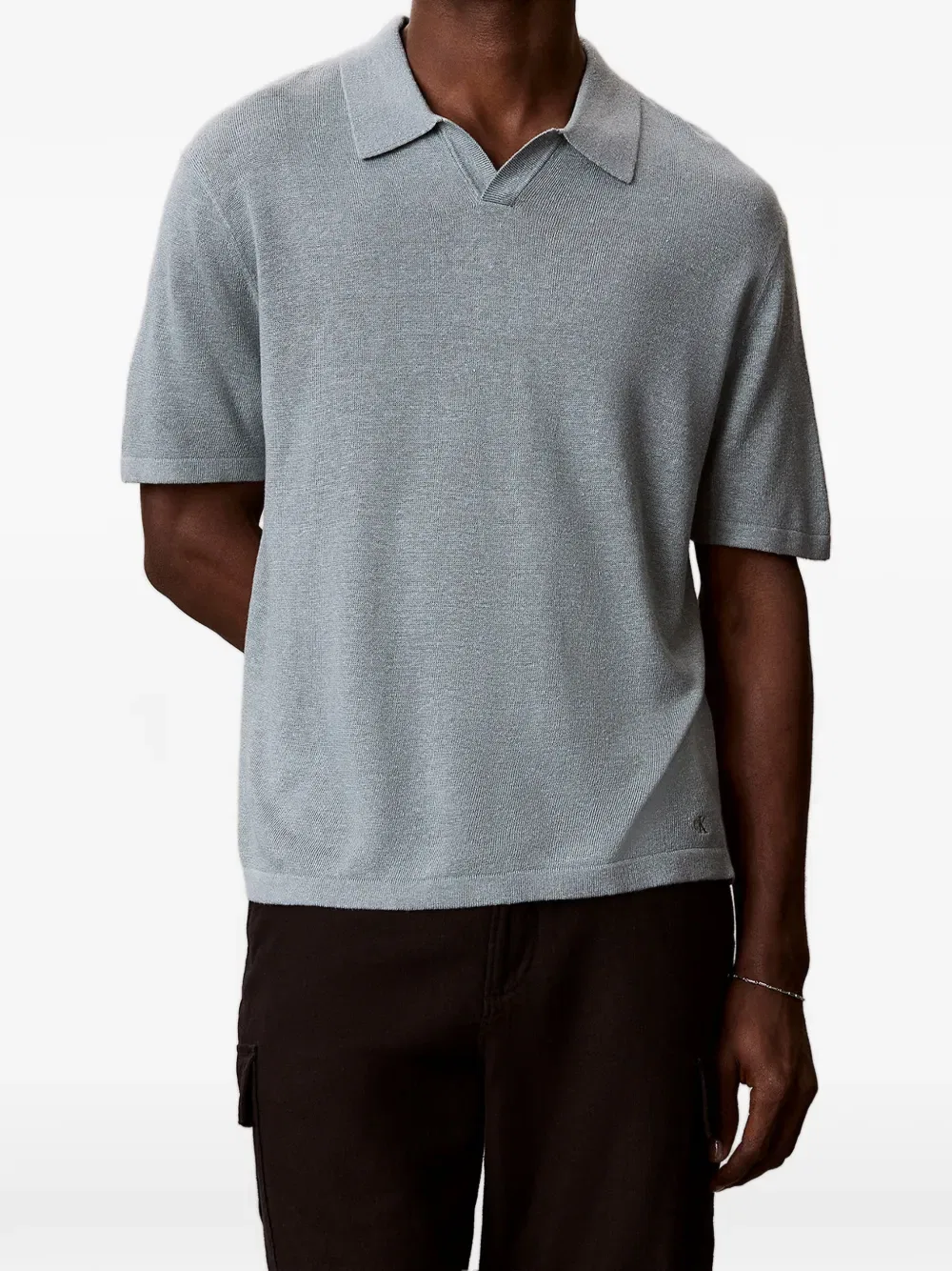Поло из смесовой льняной ткани Calvin Klein, серый