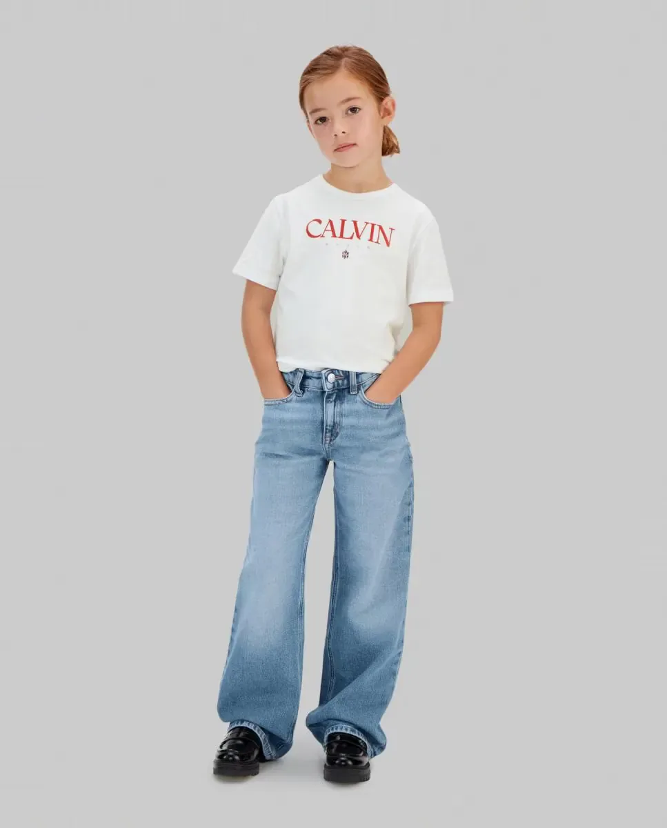 Джинсы для девочки с широкими штанинами Calvin Klein, синий — фото 3