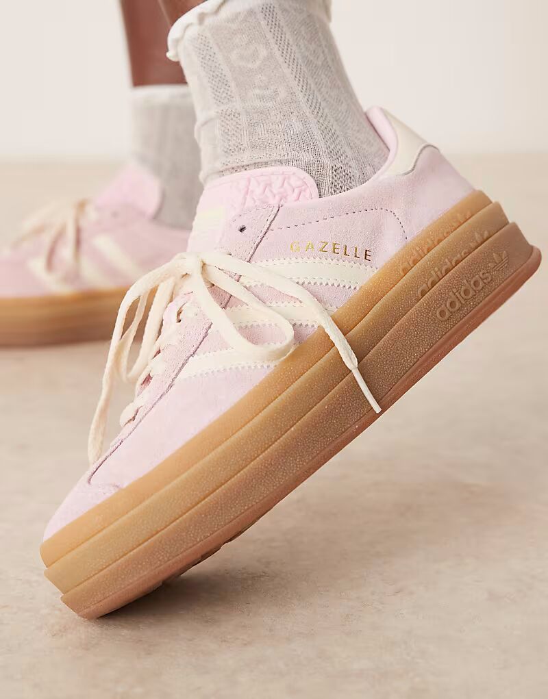 Кроссовки Adidas Originals Gazelle Bold розового и белого цвета — фото 3