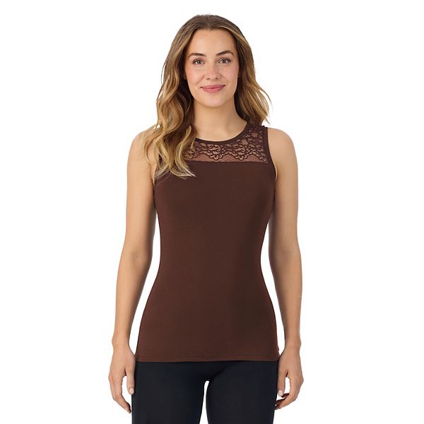 

Женский кружевной топ-майка с круглым вырезом Cuddl Duds, Deep Mahogany