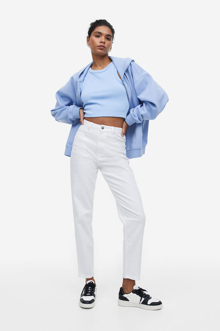 

Брюки mom свободного кроя из твила H&M, белый