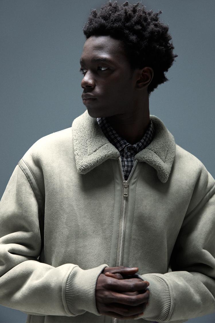 

Куртка из искусственной замши с подкладкой из искусственной овчины Pull And Bear, голубой