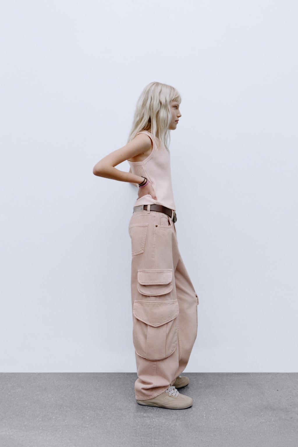 

Джинсы-карго с несколькими карманами ZARA, розовый