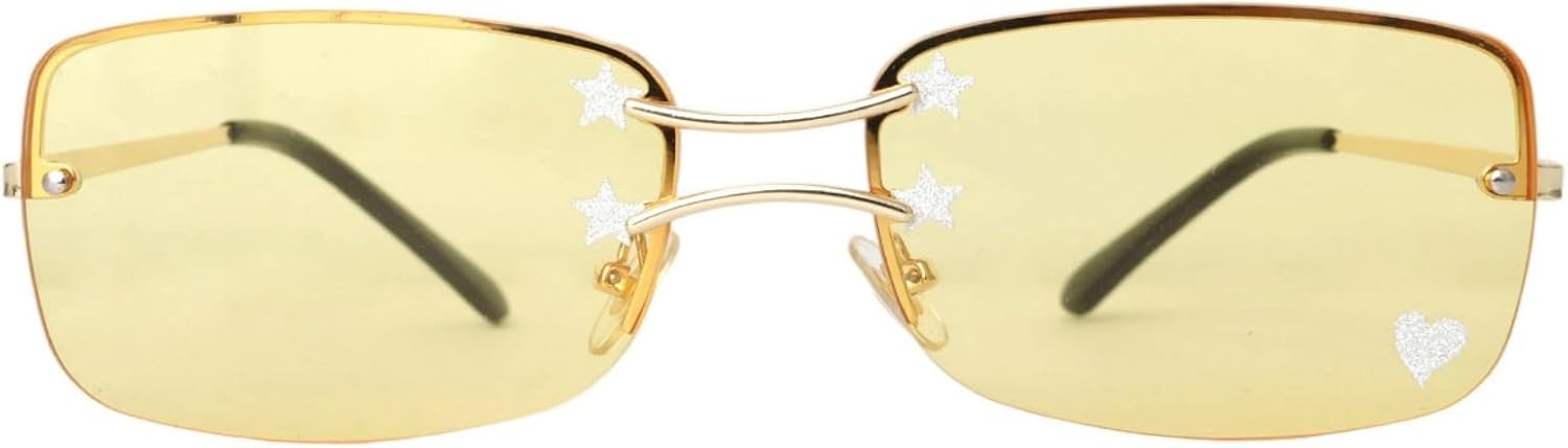 

Солнцезащитные очки Willochra без оправы, прямоугольные, в стиле Y2K, для женщин и мужчин, милые, маленькие, тонированные, в стиле 90-х, в форме сердца, с защитой от УФ-излучения UV400, C4