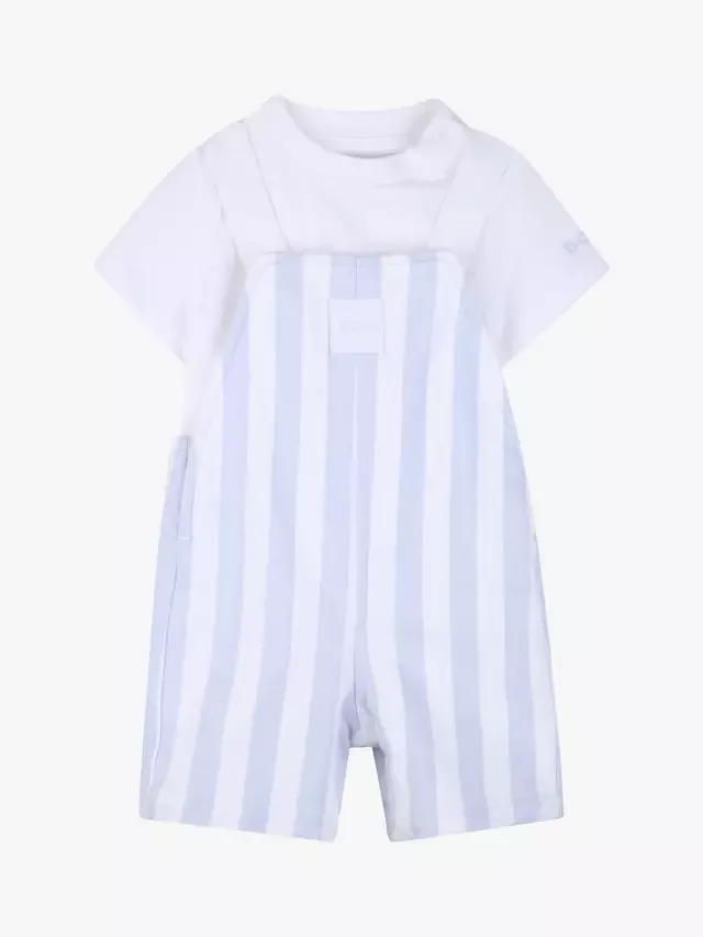 Детский комплект: футболка и полосатый короткий комбинезон HUGO BOSS, Pale Blue