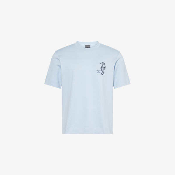 

Футболка из хлопкового джерси с круглым вырезом Seahorse Emporio Armani, синий