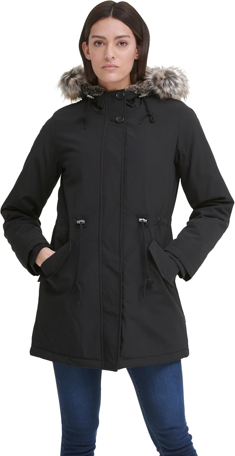 

Levi's Женская парка с капюшоном на искусственном меху, Black