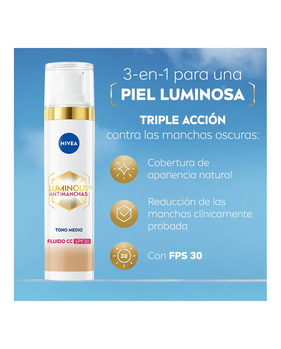 Флюид Nivea — Тонирующий Luminous 630 против пигментации FP30 , Medio, 40 мл — фото 3