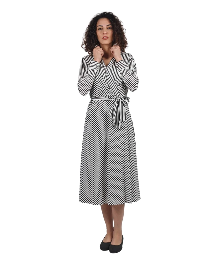 

Полосатое платье с перекрестными бретелями - 2, веер Ralph Lauren, серый