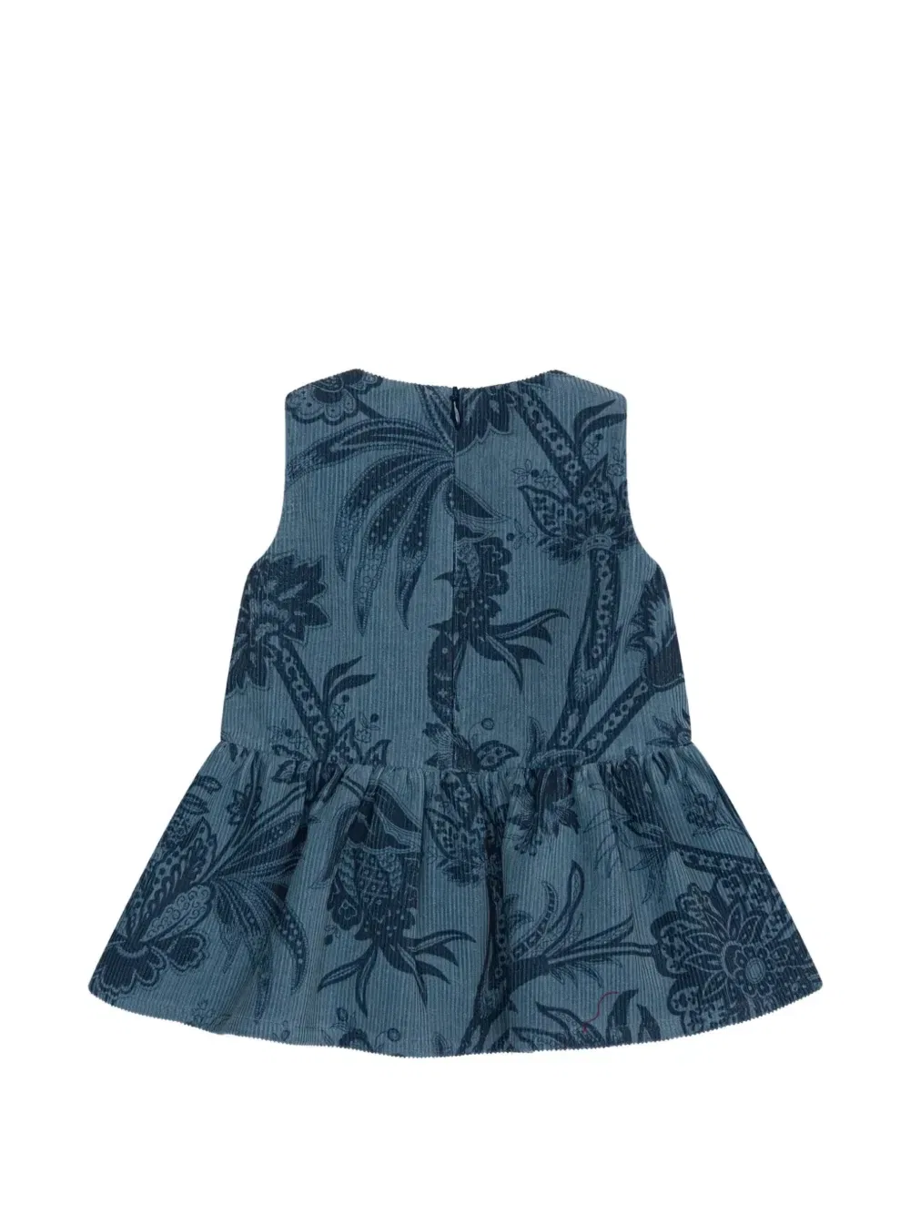 Бархатное платье с принтом листьев Etro Kids, синий — фото 2