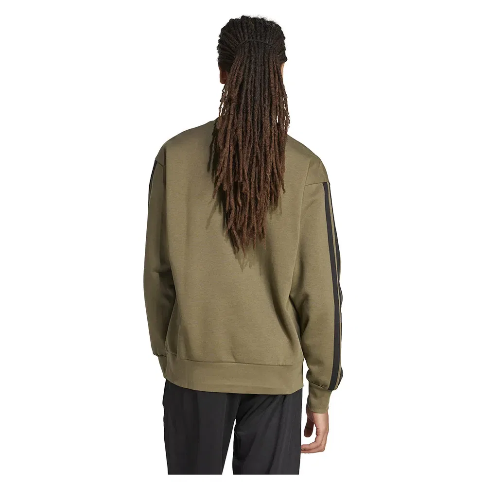 Свитшот флисовый с полосками Adidas Essentials 3 Stripes Fleece, зеленый — фото 2