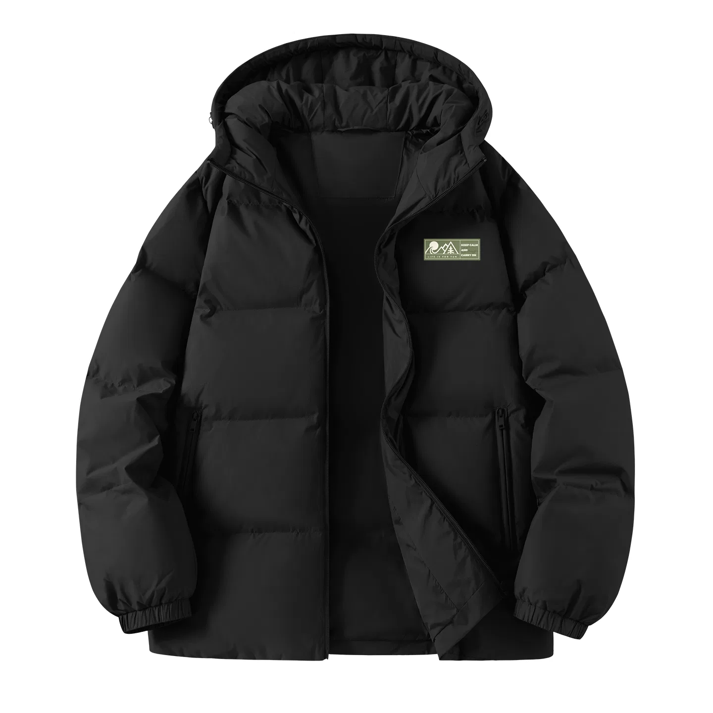 Детская пуховая куртка Workwear Style MINISO, Black With White And Green Label Chest Logo