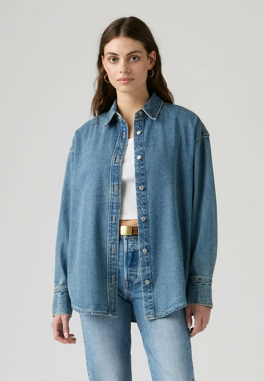 Джинсовая рубашка Jordan, рубашка Trip on Drip, блузка на пуговицах Levi'S, Trip On Drip Shirt - Med Indigo - Worn In -