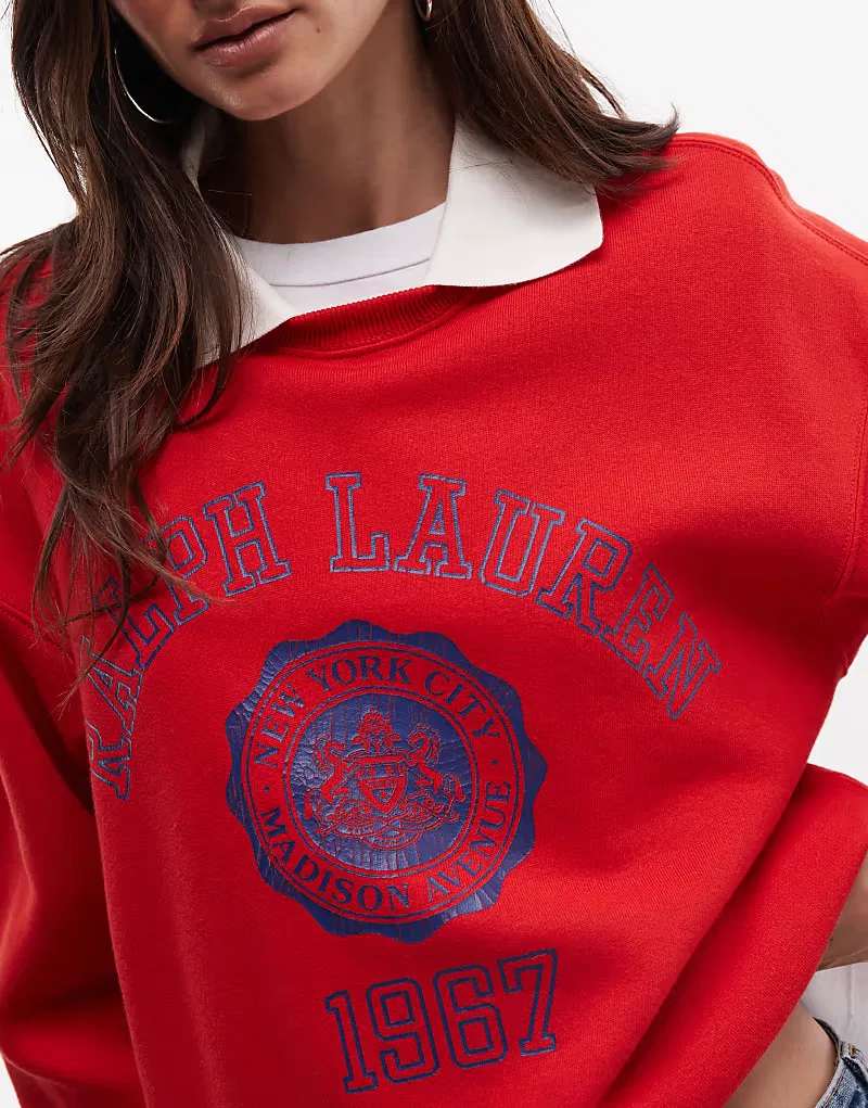 Свитшот Polo Ralph Lauren с воротником в стиле университетской формы, красный — фото 2