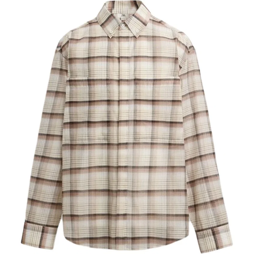 Мужская рубашка с отложным воротником и длинным рукавом ZARA, Raw White