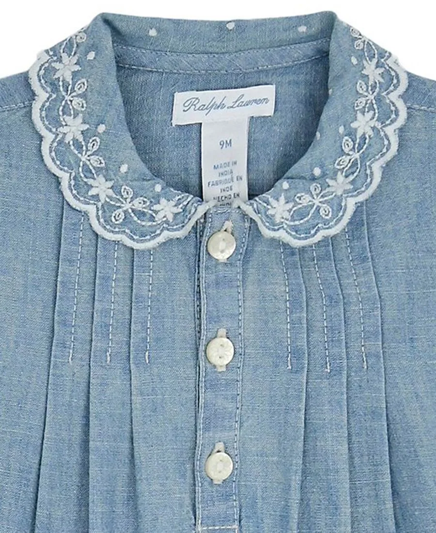 Платье из хлопкового шамбре с вышивкой, с блумерсами Polo Ralph Lauren, New Medium Wash — фото 3