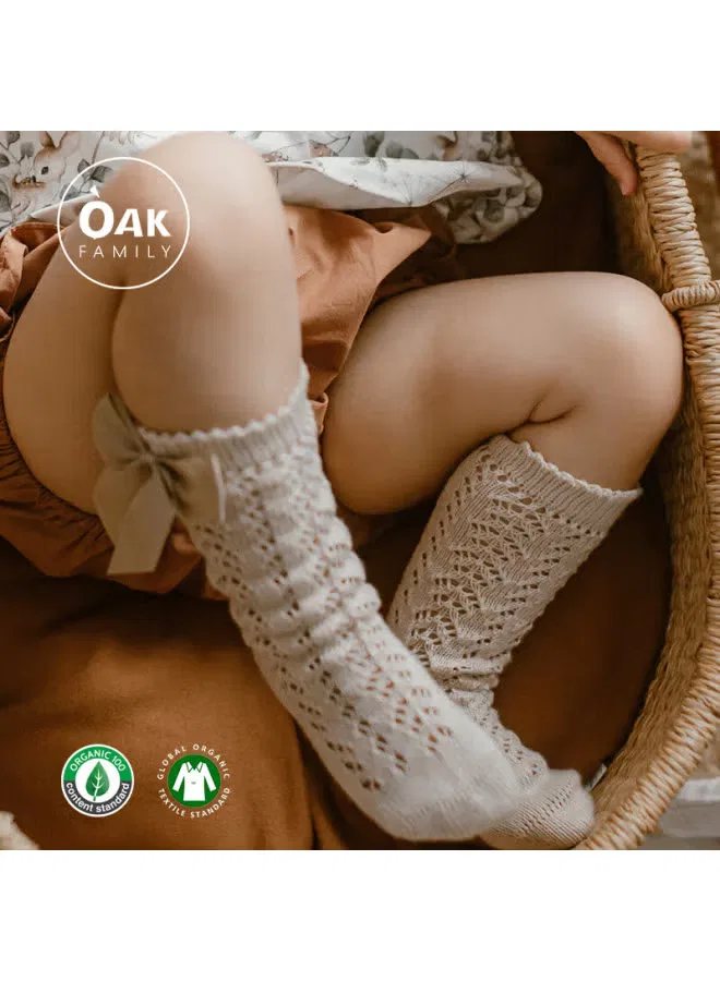 Носки-чулки детские с бантом-бабочкой ажурные Oak Family, абрикосовый