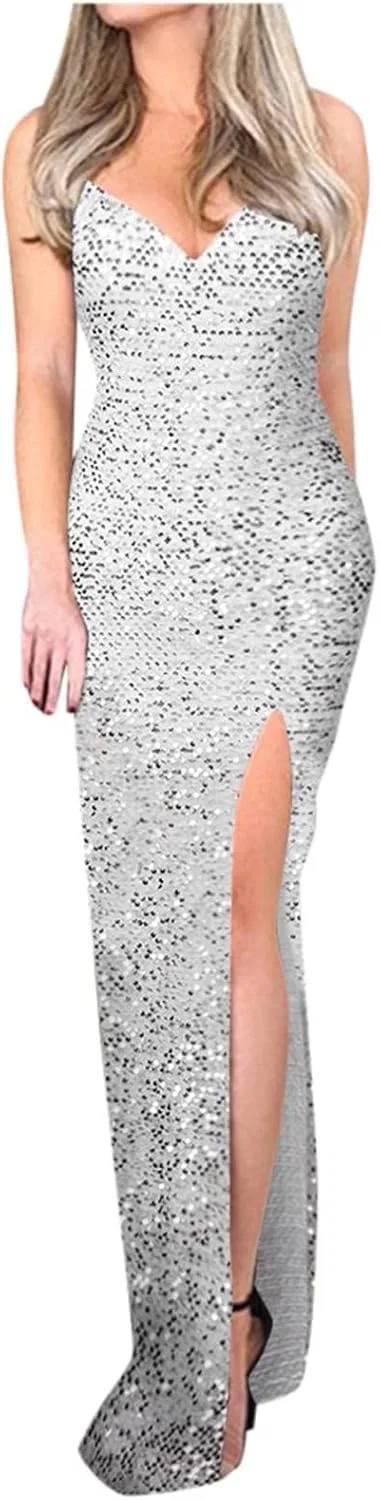 Женское вечернее платье с пайетками Slim Fashion, White