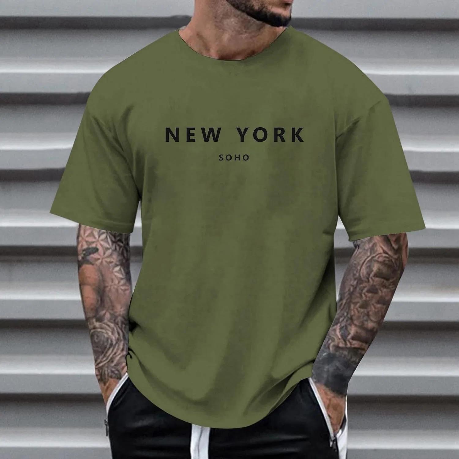 Мужская футболка с принтом Regular Fit, Army Green — фото 2