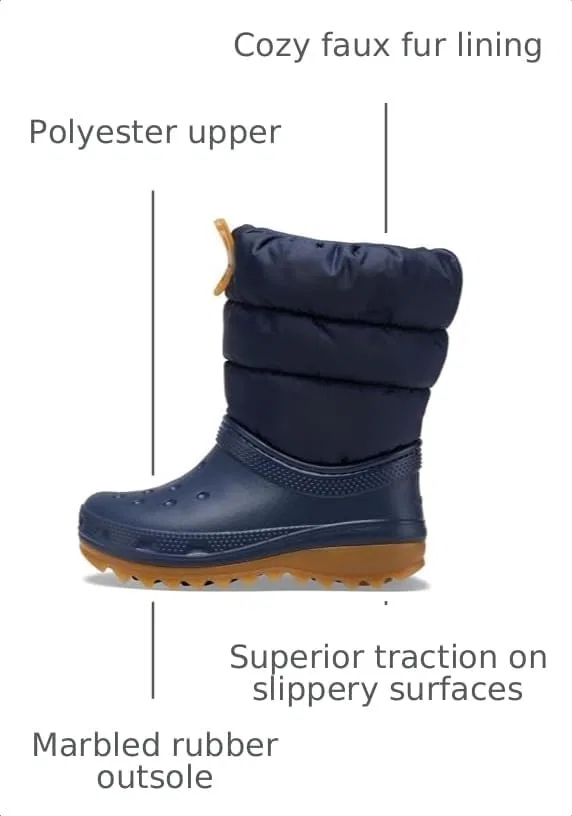 Детские зимние сапоги для девочек Classic Lined Neo Puff Boot Crocs, Navy/Gum — фото 3
