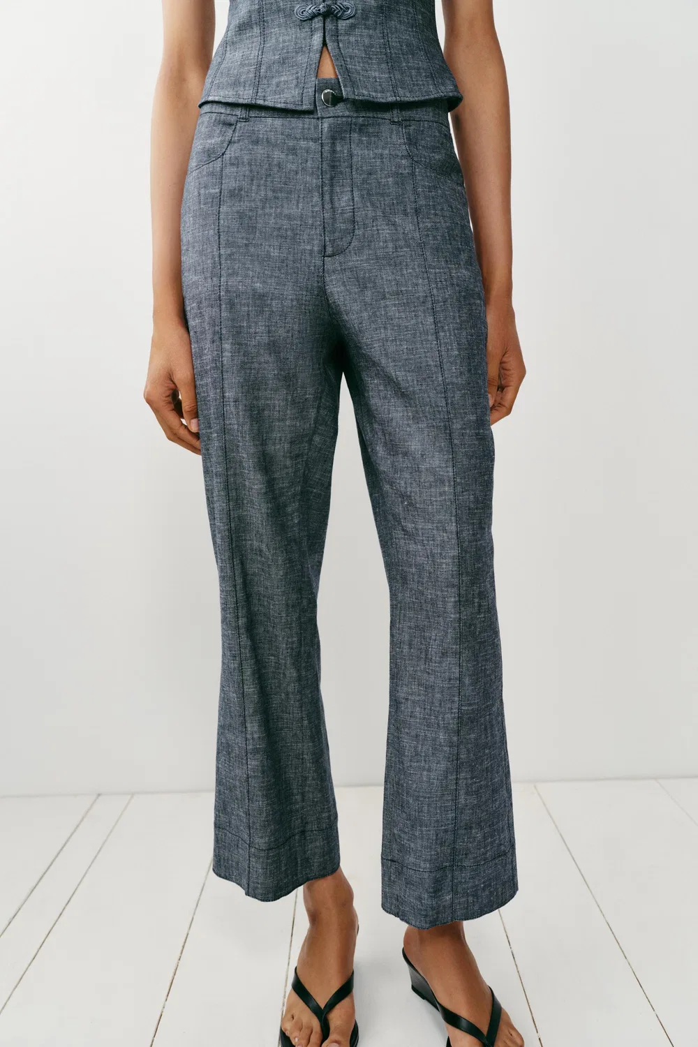 МИНИ-БРЮКИ-РАСКЛЕШЕННЫЕ ИЗ ЛЕНОВОЙ СМЕСИ ZARA, Grey — фото 2