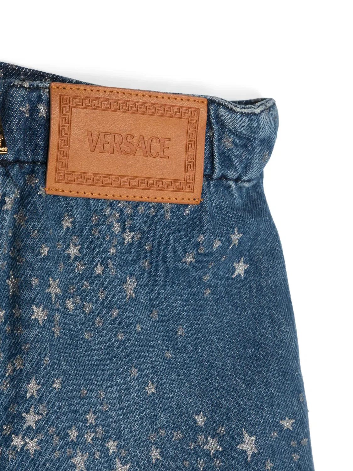 Джинсовая мини-юбка со звездным принтом Versace, синий — фото 3