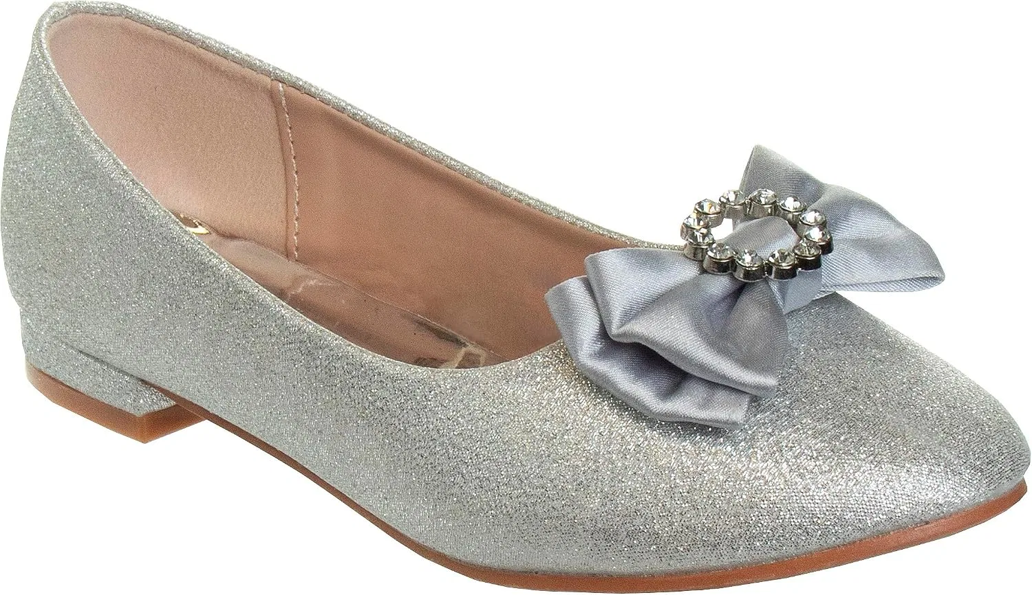 Детские балетки для девочек с бантом Josmo, Silver Shimmer