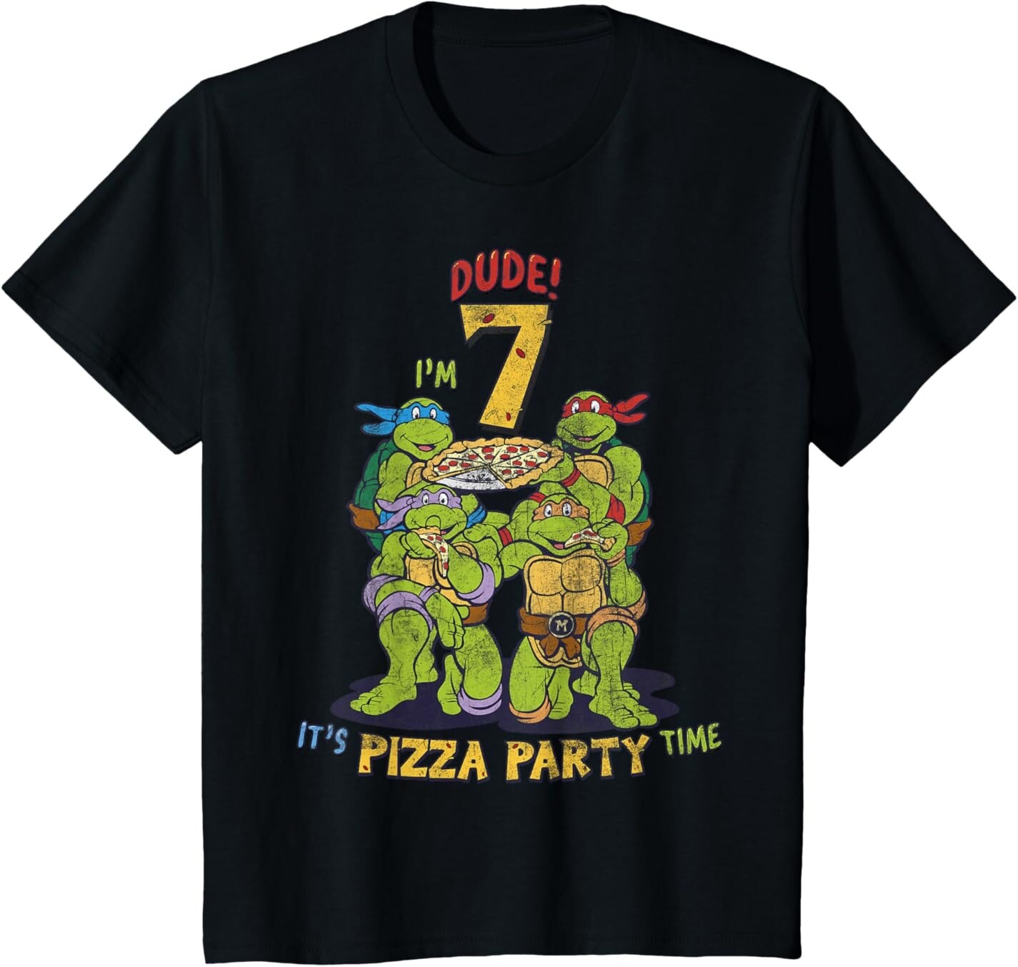 

Футболка для подростков Teenage Mutant Ninja Turtles I'm 7 Dude Pizza Birthday Party, черный