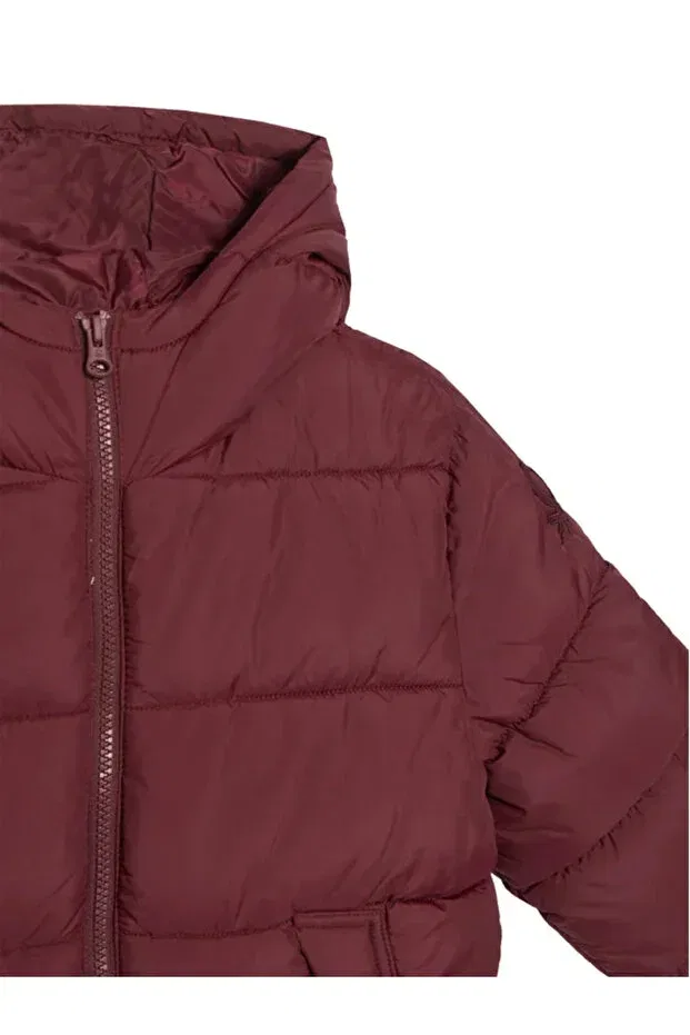 Детское зимнее пальто для девочек на молнии с капюшоном United Colors Of Benetton, Burgundy — фото 3