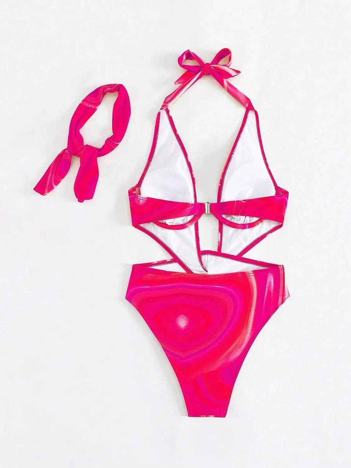 Женский монокини с вырезами и узлом Halter High Stretch, Hot Pink — фото 2