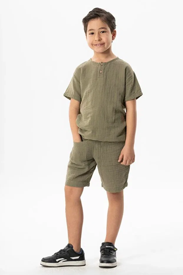 Детские шорты для мальчиков хлопковые Basics Eliş Şile Bezi, Khaki — фото 3