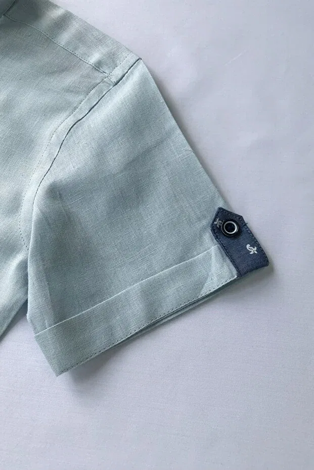 Детская рубашка для мальчиков с вышивкой Louis Kids, Mint Green — фото 3