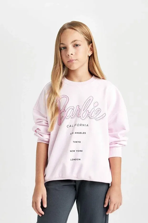 Детские свитшот для девочек оверсайз Barbie Defacto, Pink-Pn633