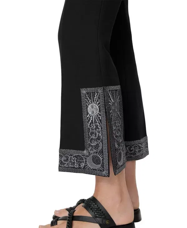 Женские брюки с вышивкой Cropped Embroidered Wool Silk Flared Trousers Burberry, черный — фото 3