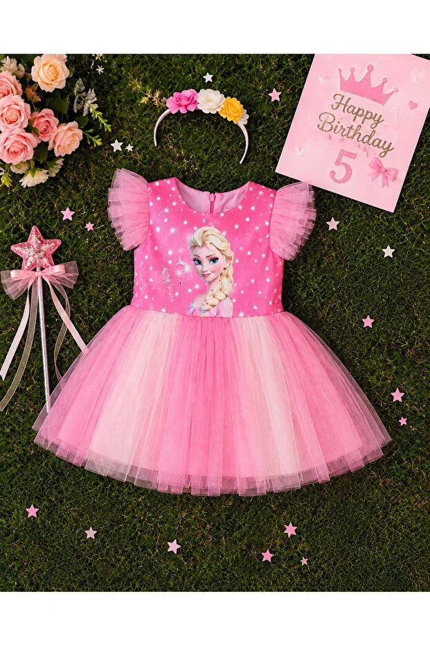 Детское платье для девочек с принтом Crown gift girl's elsa dress with tutu skirt for wedding party birthday graduation event Hn Sport, Pink — фото 3