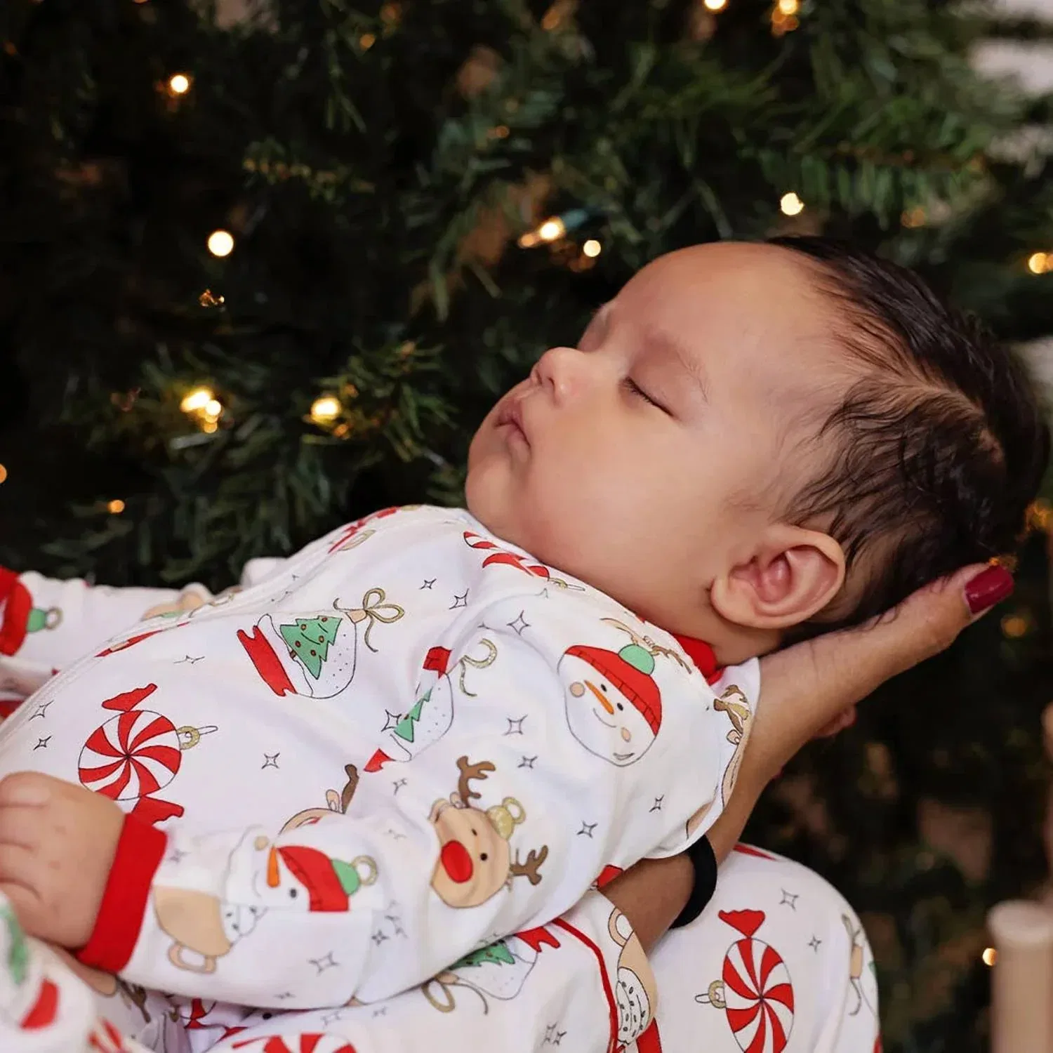 Детский комбинезон-слип с закрытыми ножками на молнии с принтом Kid's Christmas Ornaments Baby Noomie, White — фото 2