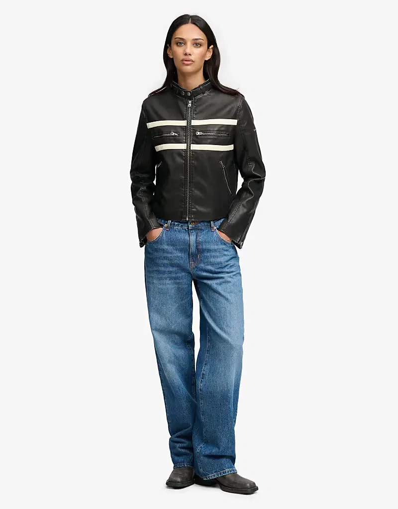 Куртка Superdry Moto из искусственной кожи, черный/белый — фото 4